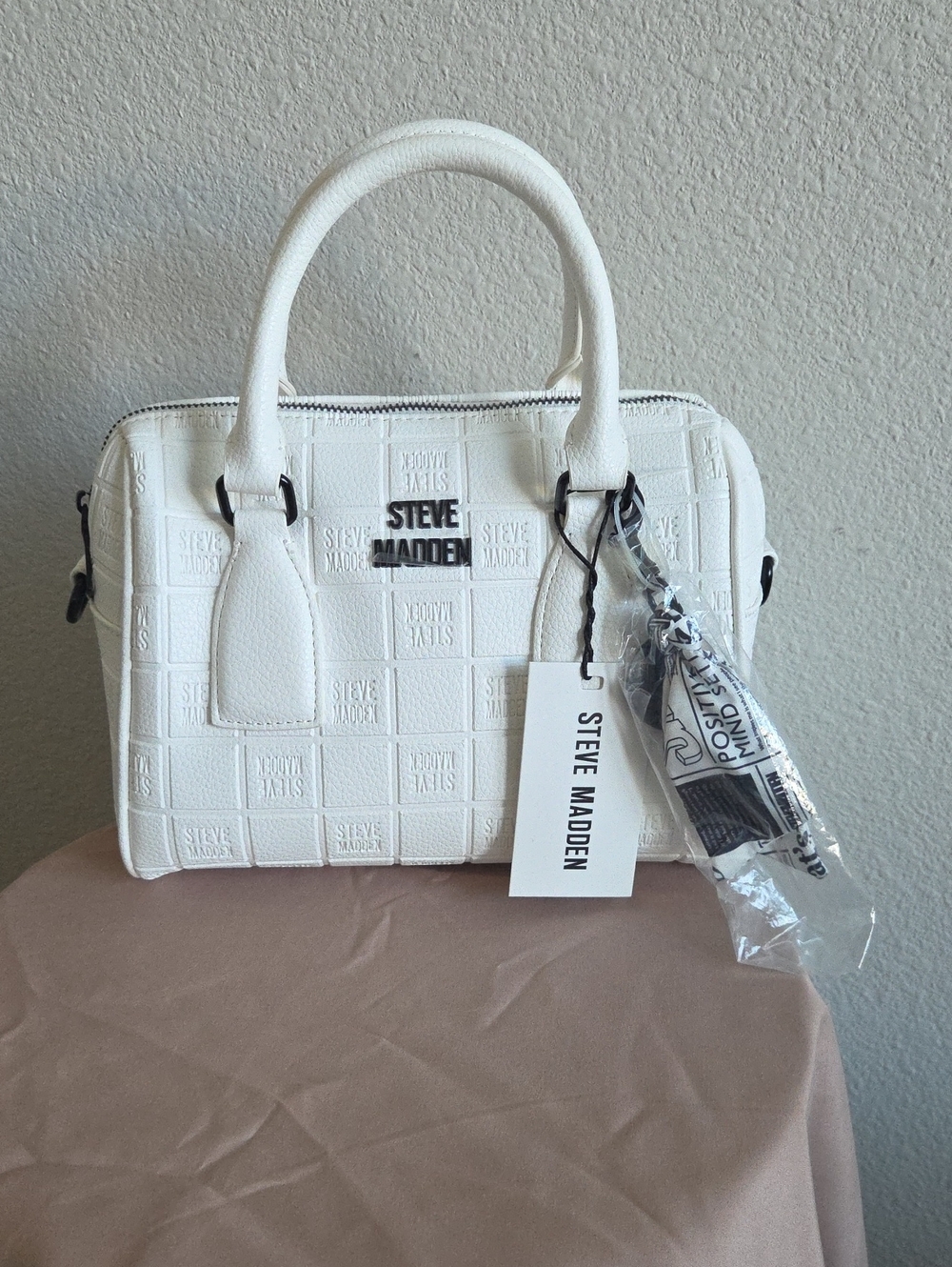 Steve Madden White Embossed Top-Handle Satchel